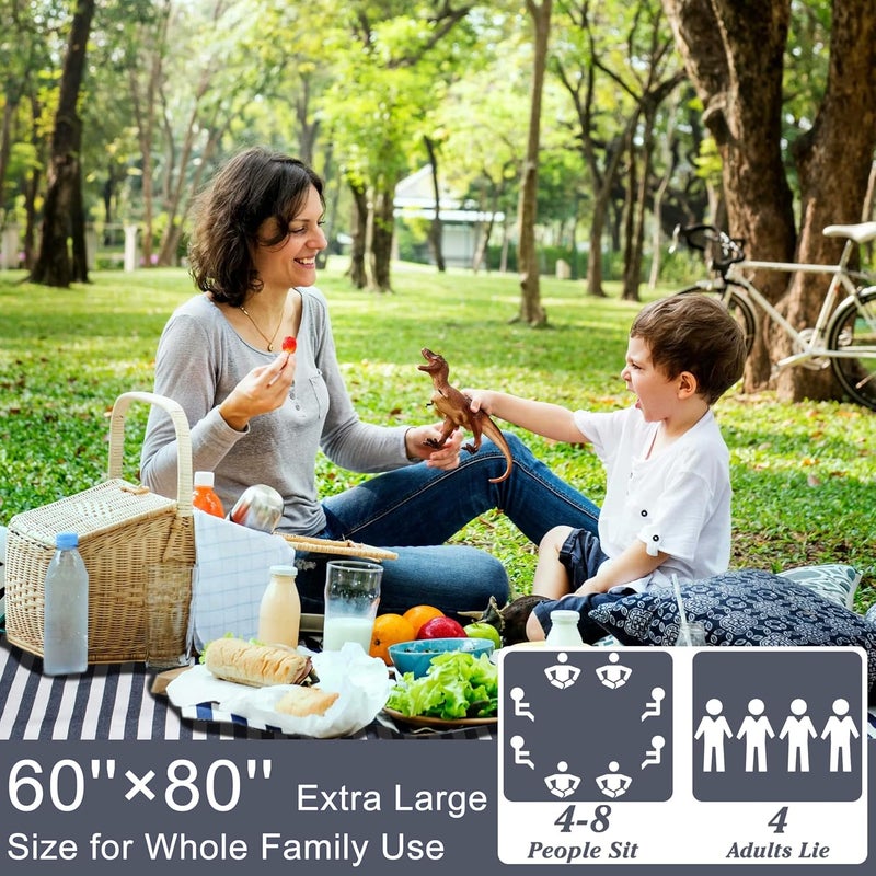 ALLBFENG Picnic Blankets 80" x 60" Extra Large Outdoor Blanket Sand Free Foldable with Carry Strap for Beach, Camping, Park Grass, Hiking, Travel, Concerts, Indoors - Image 3